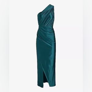 New with Tag Express Satin One Shoulder Ruched Maxi Dress in Turquoise size XS